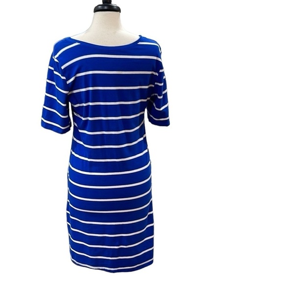 BumpStart Motherhood Maternity Stripe Short Sleeve T Shirt Dress SZ L Blue White - Picture 4 of 6